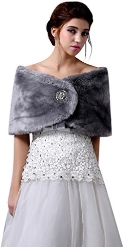 Rosalindbridal Wedding Bridal Faux Fur Wrap Shawl Cape Stole Silver XS