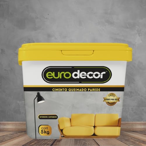Cimento Queimado 5KG Euro decor para Parede e Piso | Revestimento Decorativo com Efeito Cimento Queimado, Acabamento Moderno e Alta Durabilidade (Crômio, 5KG)