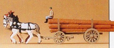 Preiser 79477 Horse Drawn Log Wagon