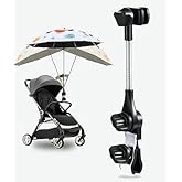 JIUKONG Universal 360° Adjustable Stroller Umbrella Attachment - Stainless steel Umbrella Holder for Chairs, Bikes & Wheelchairs, Easy Install Clamp Fits 0.6-1.2in Handles with Secure Lock