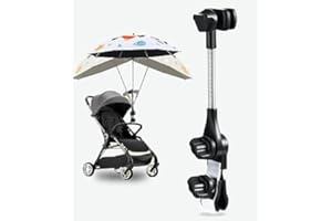 JIUKONG Universal 360° Adjustable Stroller Umbrella Attachment - Stainless steel Umbrella Holder for Chairs, Bikes & Wheelchairs, Easy Install Clamp Fits 0.6-1.2in Handles with Secure Lock