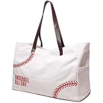 Woman Baseball Tote Handbag Large Oversize Casual Canvas Sports Mom Beach Travel Bag