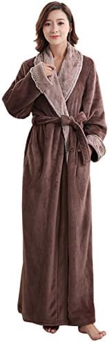 WSSM Robe Velour Chevron Texture Plush Soft Warm Fleece Long Bathrobe Robe for Women M-coffee
