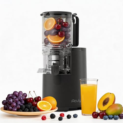 Aculya Life Slow Juicer, Large Opening of 130 mm, 1.9 L Capacity, 250 W, Forward/Reverse, High Yield, Easy to Clean with Brush, Matte Black