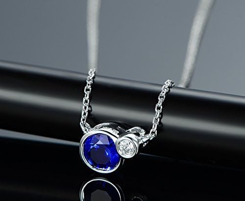 Solid 18k White gold Pendant,0.03ct SI-H Diamond pendant for necklace,0.5ct round Natural Blue Sapphire,Bezel set