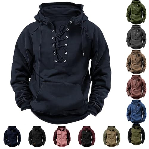 Men'S Hoodies Hoodies for Men UK, Casual Pullover Style in Soft Cotton Blend, Long Sleeve Sweatshirt with Drawstring Hood and Large Pocket, Black Hoodie Men