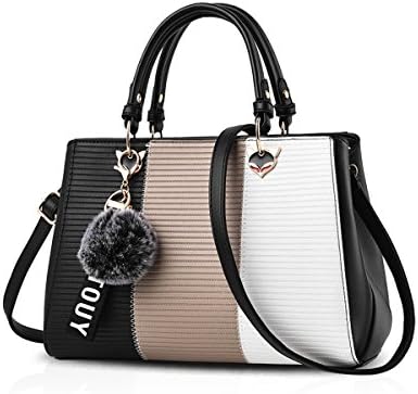 NICOLE&DORIS 爽やかなハンドバッグ 斜め掛けバッグ ファーチャーム かわいい ポンポン 鞄 シンプル ショルダーバッグ レディース 通勤 デート PU