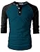 H2H Men's Color Blocked Three-Quarter Sleeve Baseball Jersey Knit Shirt Peacock US M/Asia L (CMTTS0174)