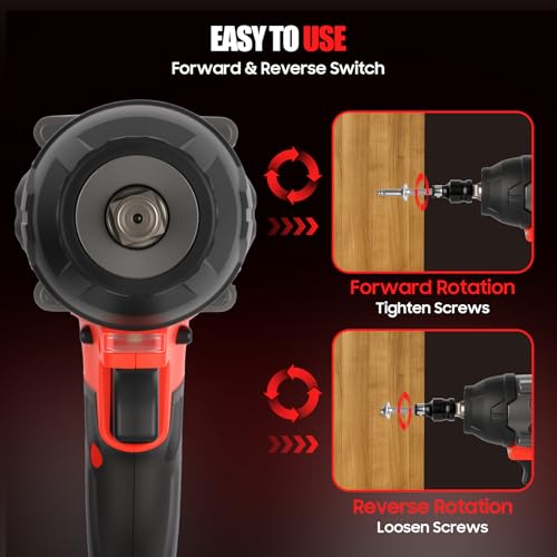 GearZone Cordless Impact Wrench 1/2 Inch, 1000 N.m Brushless Impact Gun Come with 2pcs 21V Batteries, 2800 RPM High Torque Electric Power Impact Driver Set for Car Home-Red