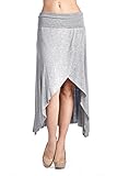 82 Days Women'S Rayon Span Double Layer High & Low Skirt with Wide Waistband - Solid