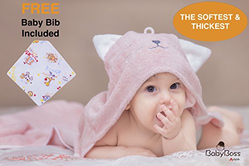 image for BabyBoss Premium Hooded Baby Towel, 100% ORGANIC Bamboo, FREE Baby Bib