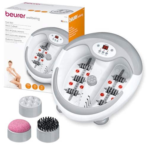 Beurer FB50 Bain de Pieds Relaxant, Balnéothérapie avec Accessoires de Pédicure, Chauffage de l'eau, Massage Vibrant à Bulles, Points de lumière Infrarouge et Thérapie par Champs Magnétiques