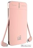 [Apple MFI Certified] LAX 4000 mAh Slim and Compact External Battery Charger, Portable Power Bank and Travel Charger with Built-in Lightning for iPhone & Micro USB Cables (Rose Gold)
