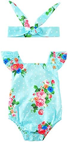 Baby Girls 2pcs Sets Cotton Ruffles Romper Outfits Clothes (6-12months, Blue)