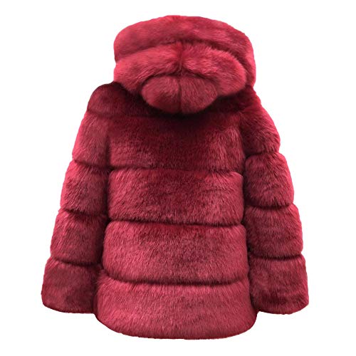 HOSOME Women Faux Fur Jacket Warm Thick Jacket Winter Hooded New Coat Wine