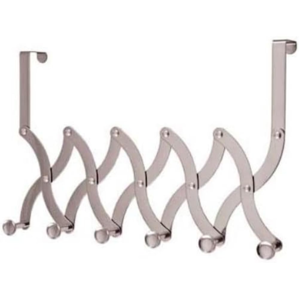 Merriway BH04692 Shiny Concertina Style Over The Door Hanger with 6 Chrome Hooks x 6 Bright Plated