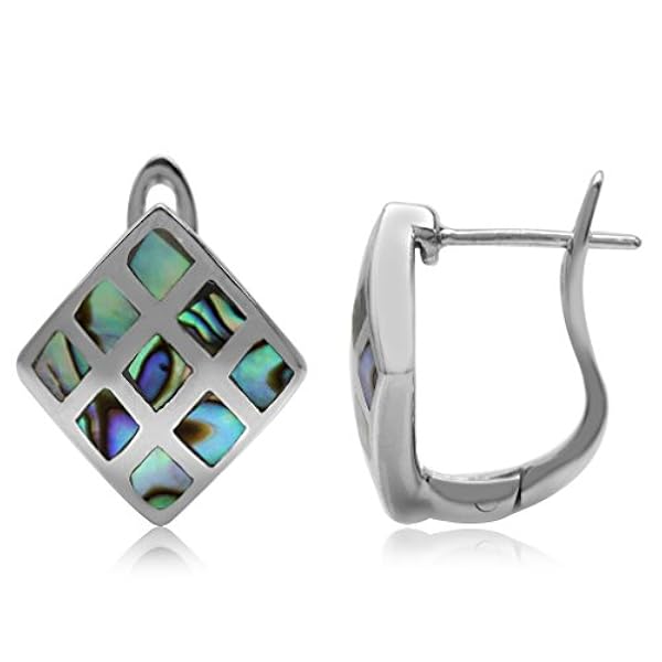 Silvershake Abalone Paua Shell Inlayホワイトゴールドメッキ925スターリングシルバー英語フックイヤリング