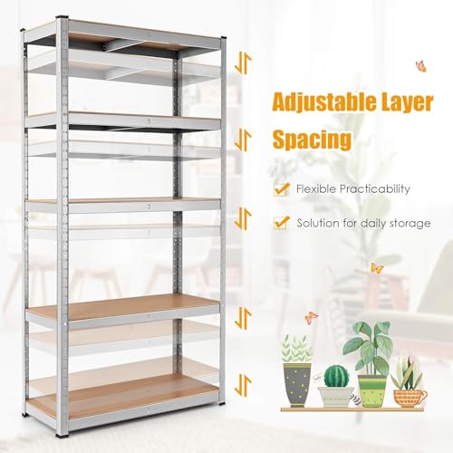 Beauenty Storage Shelves,Metal Shelves,Storage Rack 180cm, 5 Layers (80 KG Loading Capacity Per Shelf) Metal Storage Rack Height Adjustable Storage Shelves(White, B)