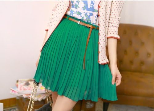 Dayday@Sexy Women Girls Retro Pleated Mini Skirts Chiffon Waist Short Dress Green