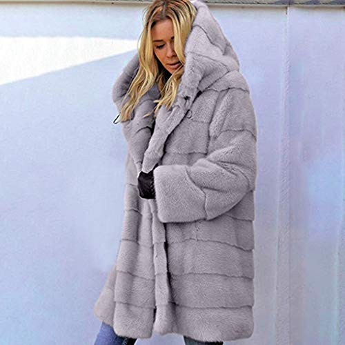 Womens Faux Fur Hooded Coats 2019 Winter Warm Thick Parka Long Overcoats Shaggy Shearling Jacket - Limsea Gray