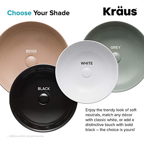 KRAUS VIVA™ ROUND WHITE PORCELAIN CERAMIC VESSEL BATHROOM SINK, 16 1/2 IN. D X 5 1/2 IN. H, KCV-200GWH