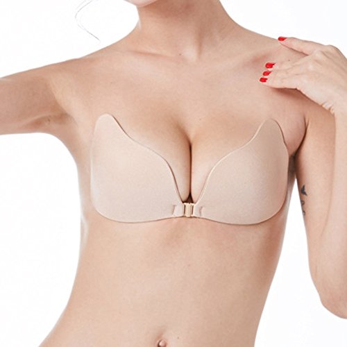 MITALOO Backless Wing Shaped Push Up Plunge Sticky Lite Silicone Bra With Buckle