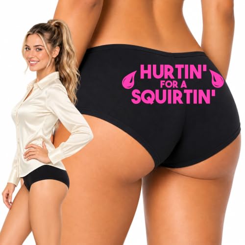Wild Bobby Hurtin' For A Squirtin' Pink Text Sexy Naughty Slutty Women's Spandex Cotton Booty Shorts, Black, Small at Amazon