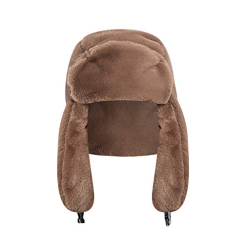 Crytech Unisex Faux Fur Russian Trooper Hat, Winter Warm Ushanka Snow Skiing Hat with Earflap Ear Warmer Plush Furry Cap Elmer Fudd Trapper Hat Ear Flap for Women Lady Men Outdoor Hunting (Brown)