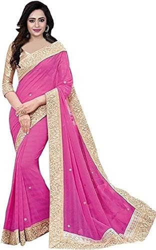 unique enterprise Women's Chiffon Sarees With Blouse (PITCH)