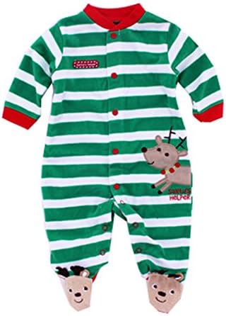 KM Newborn Unisex Baby Coveralls Long-Sleeved Fleece Romper Green Stripes (59cm)