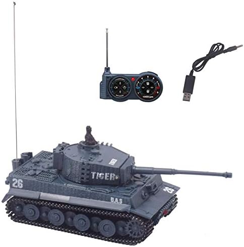 YouCute mini RC Tank with USB charger cable Remote Control Panzer tank 1:72 German Tiger I with Sound, Rotating Turret and Recoil Action When Cannon Artillery Shoots 49MHz(Gray)