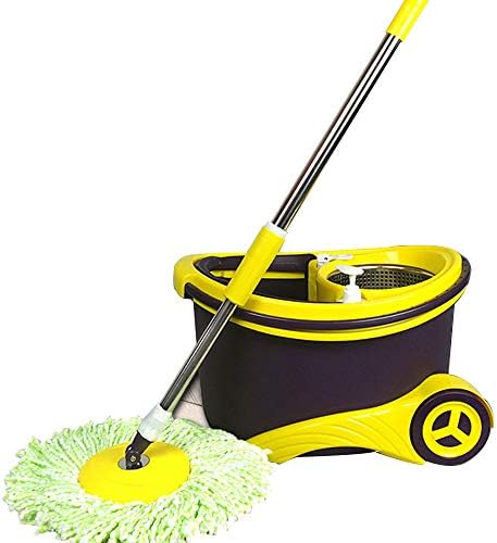 HUIFANG Easy Wring Stainless Steel ABS + PP Rotary Mop And Bucket System With Independent Rotating Mop And Bucket With Brush, 2 Extra Refills Yellow A (color : Yellow, Size : 503630CM)
