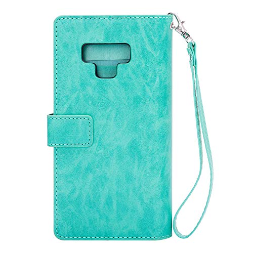 Samsung Note 9 Zipper Wallet Case with Card Holder, Ultra Slim Magnetic PU Leather Folio Flip Cover,Screen Protective Back Shell with Hand Strap for Galaxy Note 9 (2018 Release) (Green)