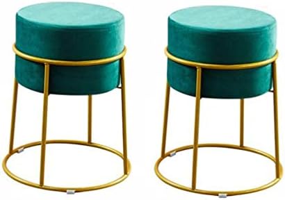 BYCSD Modern Simple Vanity Stool Wrought Iron Round Makeup Stool Shoe Bench Removable Fabric Cover，pack Of 2 (Color : Dark green)