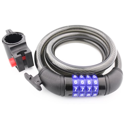 Topzone 72" inch Extra Long Heavy Duty 12mm Cable Self Coiling 4-Digit Combination Bicycle Bike Lock with Mount (Black)