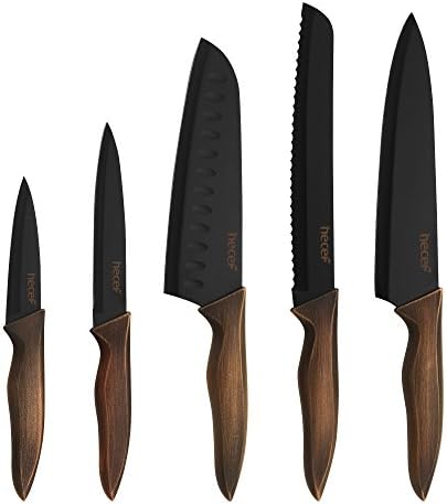 hecef Ensemble de Couteaux de Cuisine, Y Compris Couteau de Cuisine de 8 Pouces, Couteau à Pain de 8 Pouces, Couteau Santoku de 7 Pouces, Couteau Universel de 5 Pouces, Couteau de Fruit de 3.5 Pouces