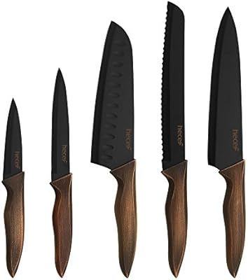 Hecef Kitchen Knife Set Stainless Steel Non Stick Black Colour Coating Blade Knives Includes 8 Chef Knife 8 Bread Knife 7 Santoku Knife 5 Utility Knife And 3 5 Paring Knife Amazon Co Uk Kitchen