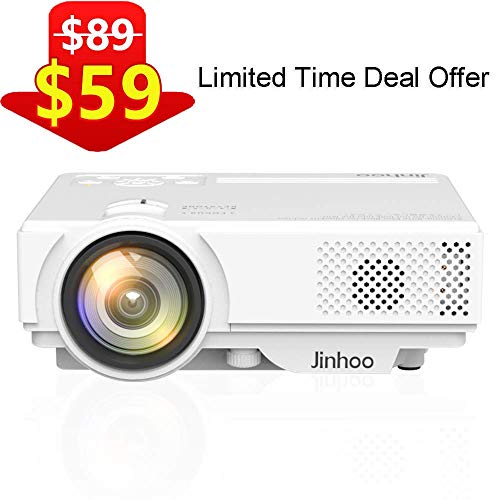 2019 Newest, Jinhoo Mini Projector 1080P Supported, 2600Lux HD Video Projector with 176” Projector Size, 50000 Hours Lamp Lifetime, Compatible with TV Stick, HDMI, AV, USB for Home Theater, Movie