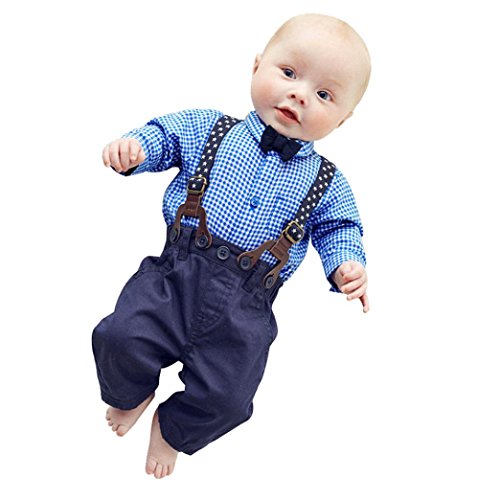 Malloom Baby Boys Plaid T-shirt Pants Sets Top + Bib Pants Overall Outfits