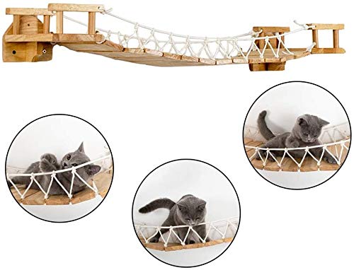 Cfbcc Cat Tree, Solid Wood Wall-Mounted Cat Climbing Frame Modern Furniture Activity Center Suspension Bridge Ladder Cat Wall Accessories