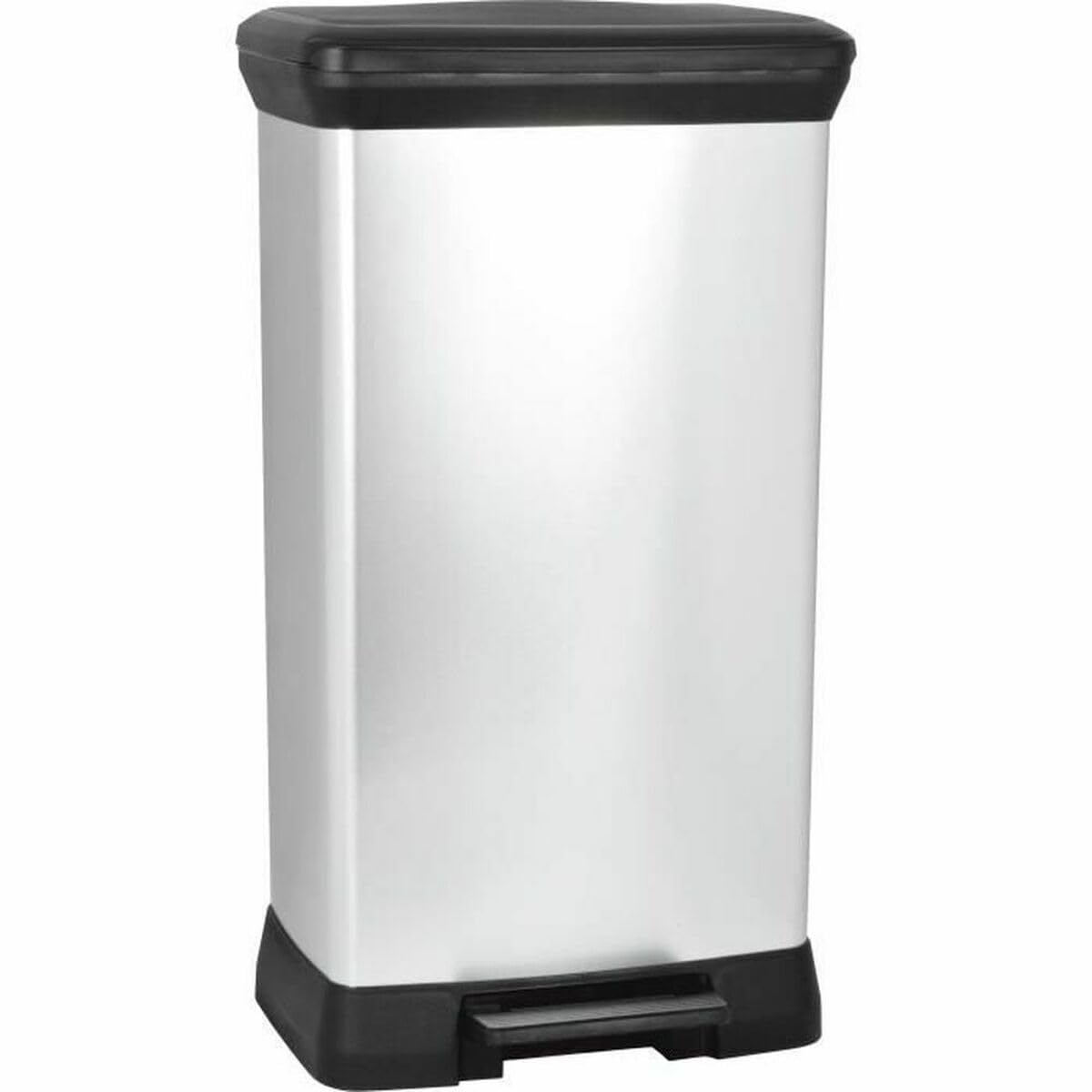 Curver 187177 Rectangular Pedal Bin, 39 x 29 x 73 cm, Polypropylene, Metal Look, 50 L, Metal, 50L