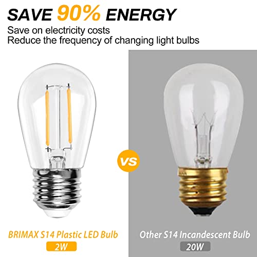 BRIMAX Pack of 25 E27 Warm White LED Bulbs, Vintage Light Bulb 2W (20W Equivalent) 230V S14 Edison Bulb 2700K E27 Shock Resistant for String Lights, Chandeliers, Table Lamps