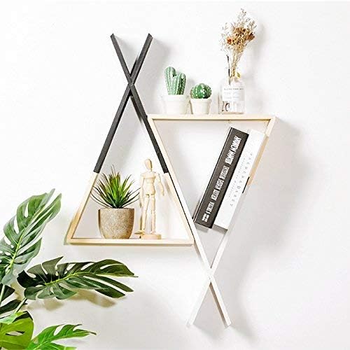 SQBJ Nordic Wood Quality Shelf Shelf Home Furnishing Bedroom Living Room Wall Decoration Hanging Flower Creative Bookshelf,Purple Triangle Stacks