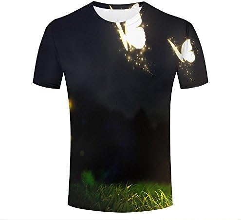 Men's colorful 3D t-Shirt Glowing Butterflies Lawn Short Sleeve Fashion Tees M