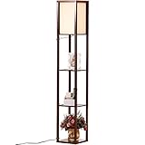 Brightech - Maxwell Shelf Floor Lamp - Modern Mood Lighting for your Living Room and Bedroom - Shade Diffused Light Source with Open-Box Shelves - Havanah Brown