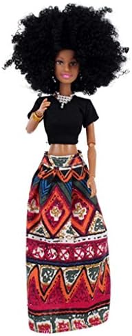 MML Fashion Dolls, Baby Movable Joint African Doll Toy Black Doll Best Gift Toys (Red, 11.5*32cm)