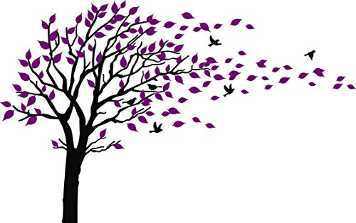 Large Tree Blowing in The Wind Tree Wall Decals Wall Sticker Vinyl Art Kids Rooms Teen Girls Boys Wallpaper Murals Sticker Wall Stickers Nursery Decor Nursery Decals (Black and Purple)
