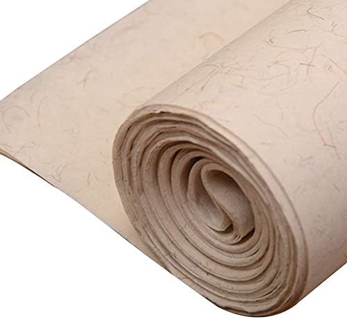 QJiang Chinese Calligraphy Rice Paper Handmade Traditonal Technique Maobian Antique Style Half Ripe Paper for Brush Writing Watercolor Sumi Drawing Kanji Painting Practice(10 Sheets)