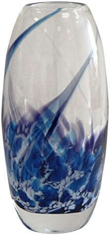 Handmade Decorative Flower Vase by Jerpoint Glass Ireland. Original Design 8.5” Tulip Vessel in Hand-Blown Thick Glass (Blue Heather)