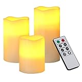 SONGMICS LED Flameless Candles with Remote Control and Timer Waterproof Set of 3, UFLC75D